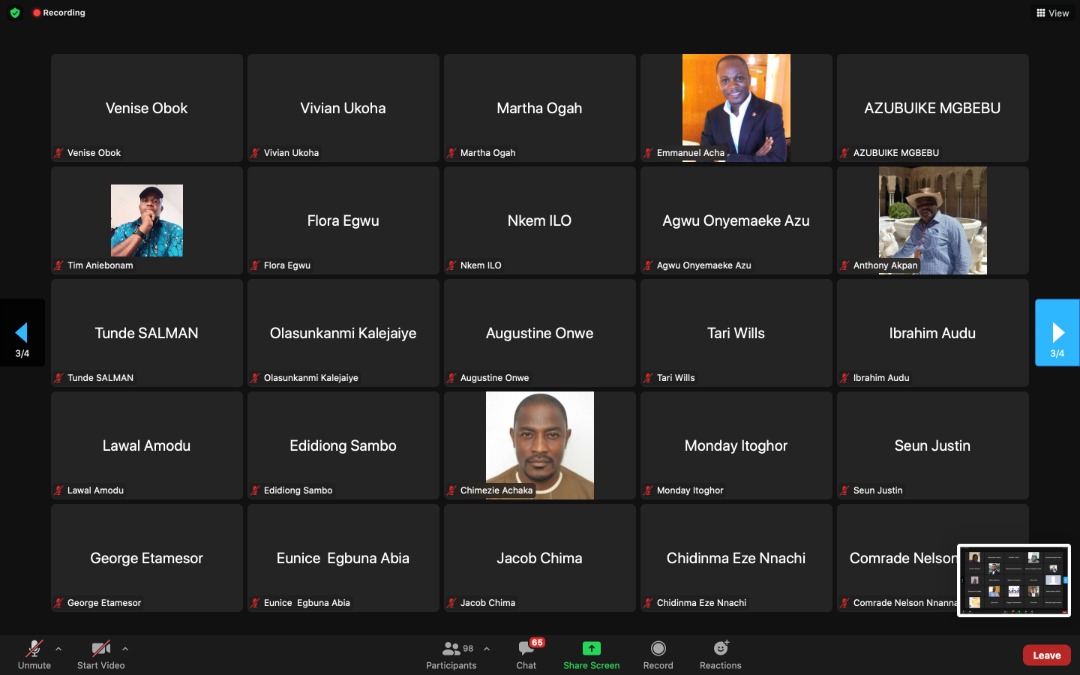 OpenAllianceNG's tweet photo. Ongoing virtual meeting with Open Alliance members in Nigeria on improving CSOs participation in the #NAP2 implementation and how to ensure the Alliance works best even at the subnational level.
Cc @BudgITng
@NEDemocracy
@MRA_Nigeria
@centrelsd
@ppmonitorNG https://t.co/M4UP1ic2df