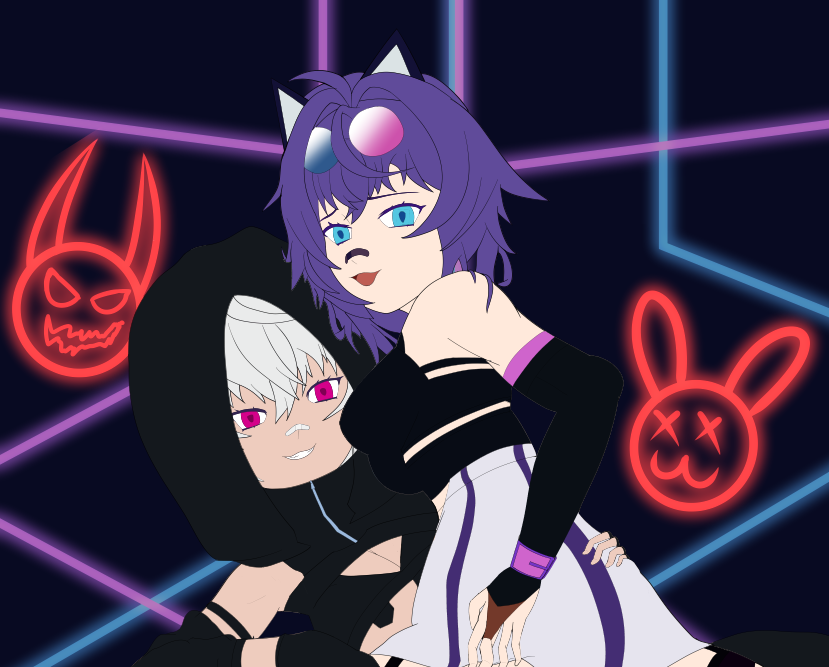 Busty_Robot's tweet photo. Another preview for this; last week I felt down and did very little work on it, week before that I did the background. But last night I've finally all the colours done, including the clothes.
Super proud of the background honestly, came across the effect by complete accident. https://t.co/IFyGghJ5hW