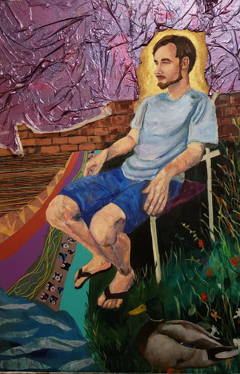 violetredaarnio's tweet photo. Don't know if I'm finished? It is called Mikko with Duck #portrait #painting #duck https://t.co/lcTB0BQYcC