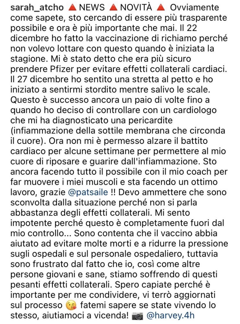 LucianoCesarett's tweet photo. La sprinter svizzera, Sarah #Atcho , #vaccinata, costretta a fermarsi per una #pericardite 

https://t.co/rtBDrcBmuw https://t.co/oUhlGJUI5V