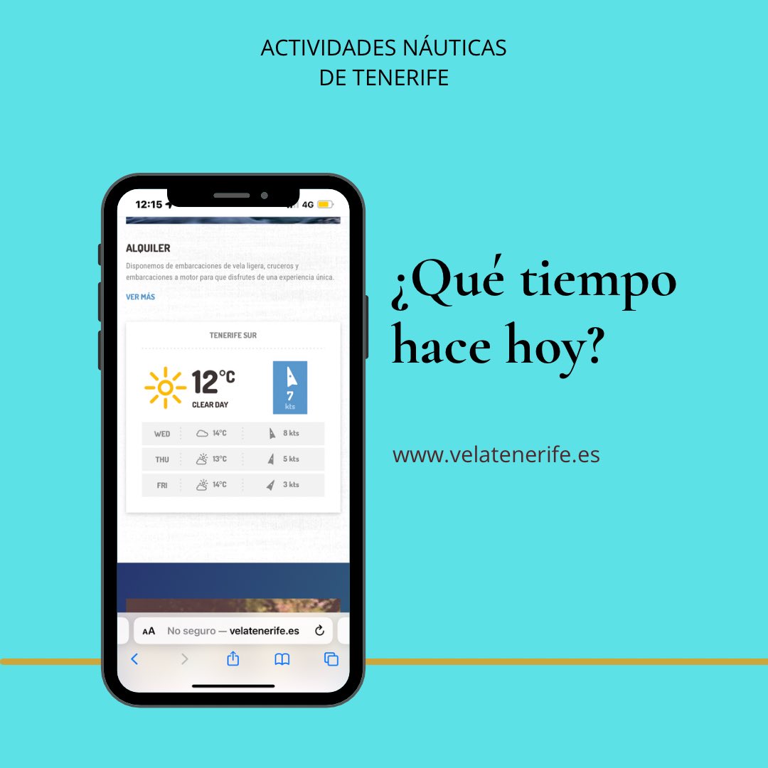 ¿𝚀𝚄𝙴́ 𝚃𝙸𝙴𝙼𝙿𝙾 𝙷𝙰𝙲𝙴 𝙷𝙾𝚈?⛵️
•
Si deseas ir al sur y antes de hacerlo no sabes que tiempo hace la mejor solución es acudir a nuestra pag. web🙌🏻 puedes saber los grados e incluso el viento💨 
Además podrás ver los demás días😱