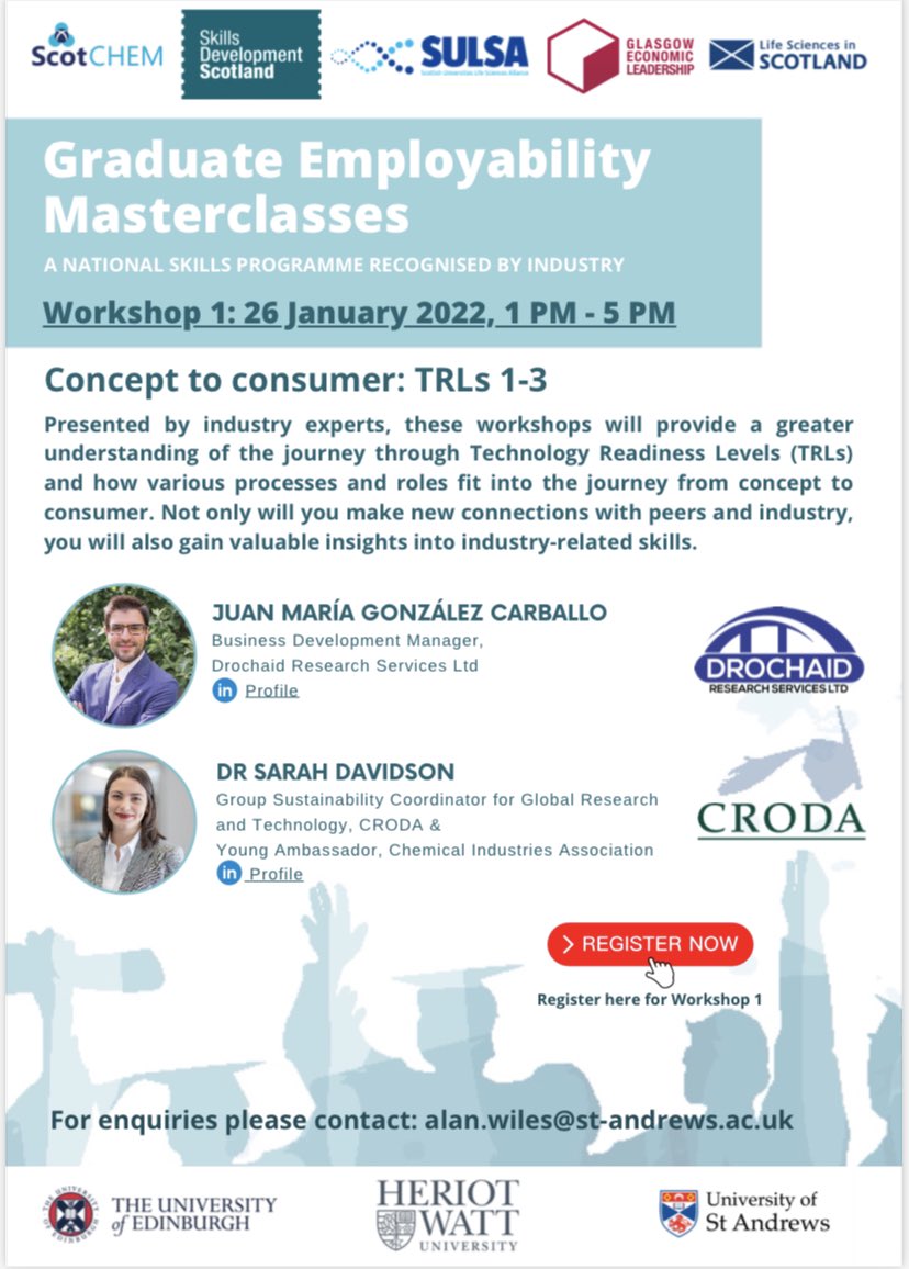 clacy_jones's tweet image. Booking is OPEN for this years Concept to Consumer workshops for students @EdinburghChem - first session is next Wednesday- sign up now for industry and job role insight and an opportunity to grow your network @CHEMScot #Chemistry #chemistrystudents #chemistryjobs