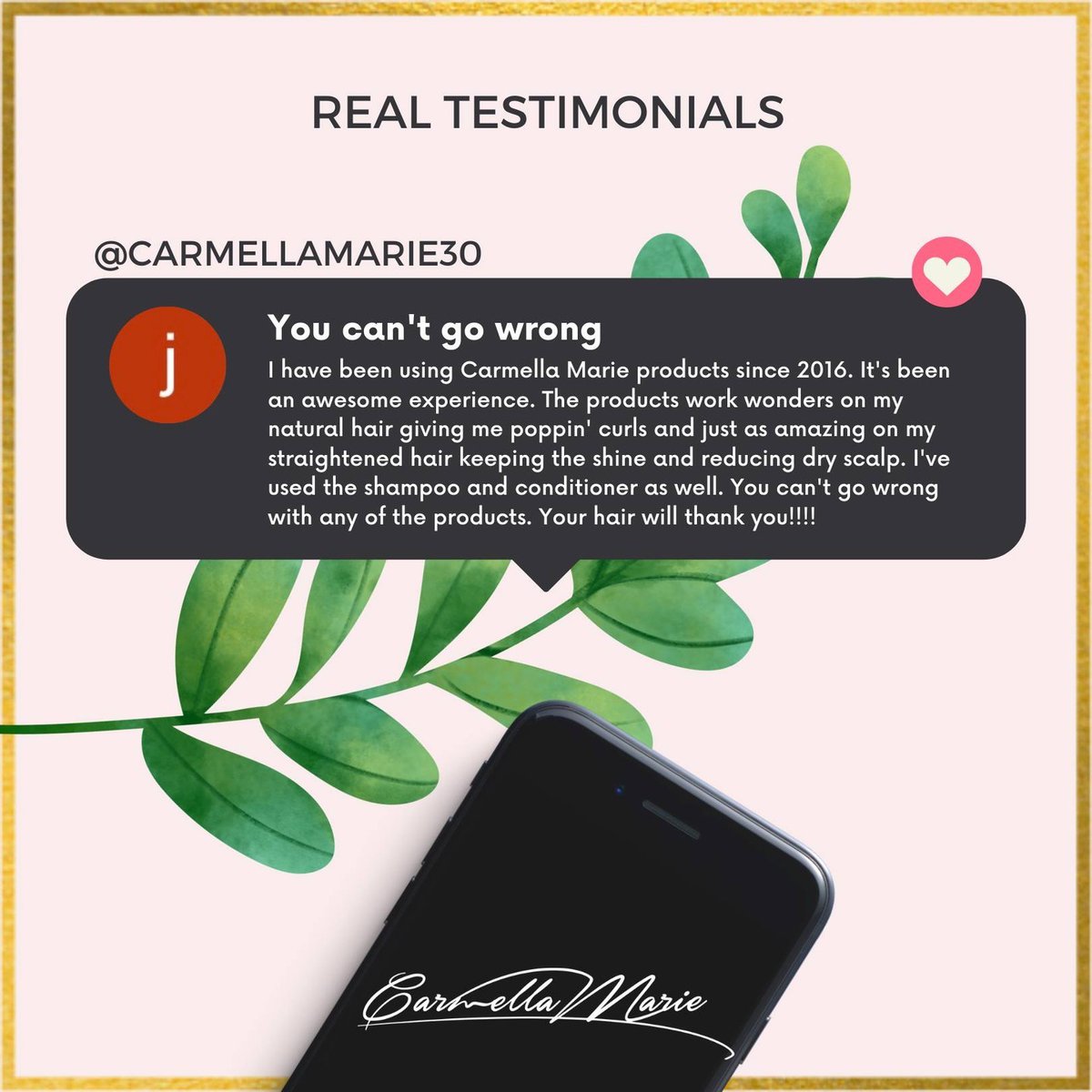 "CurlFriend, you can't go wrong!" Thank you so much for sharing your experience using Carmella Marie on Google! It means a lot to our entire team!

#curlfriend #googlereview #teamnatural #haircare #carmellamarie #crownfocused #cantgowrong #musthave #indiebrand #naturallyshesdope