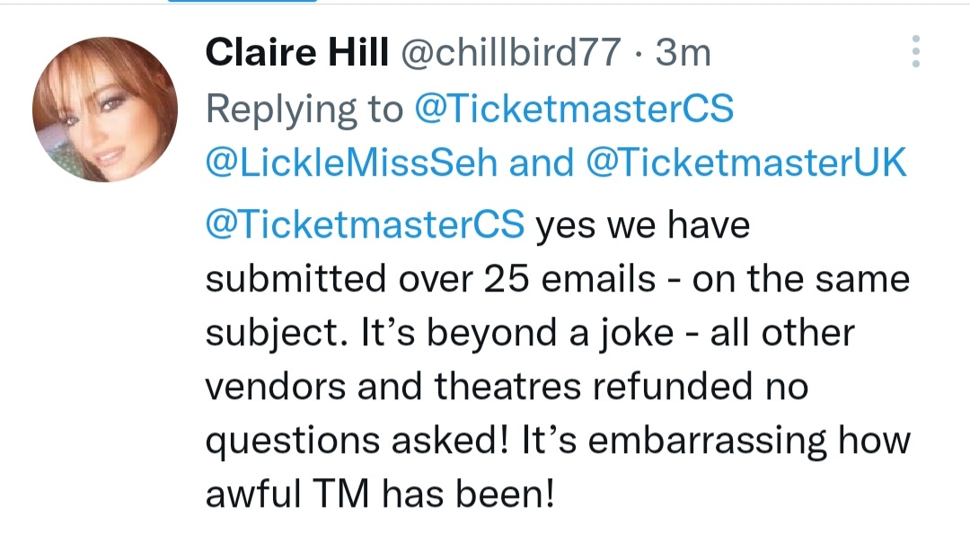 LickleMissSeh's tweet photo. @TicketmasterCS @TicketmasterUK This needs sorting over the telephone as you clearly can not comprehend over email?!? The issue has been raised SEVERAL TIMES via my account (the buyer) and the (card holders) @chillbird77 &amp; 6 months in the issue is still nowhere near being resolved. Its an absolute disgrace! https://t.co/PY38yQtxfZ