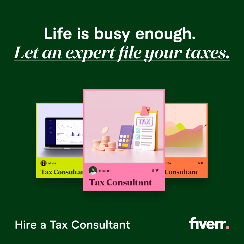 fiverr's tweet photo. The IRS is calling. We’ll help answer.