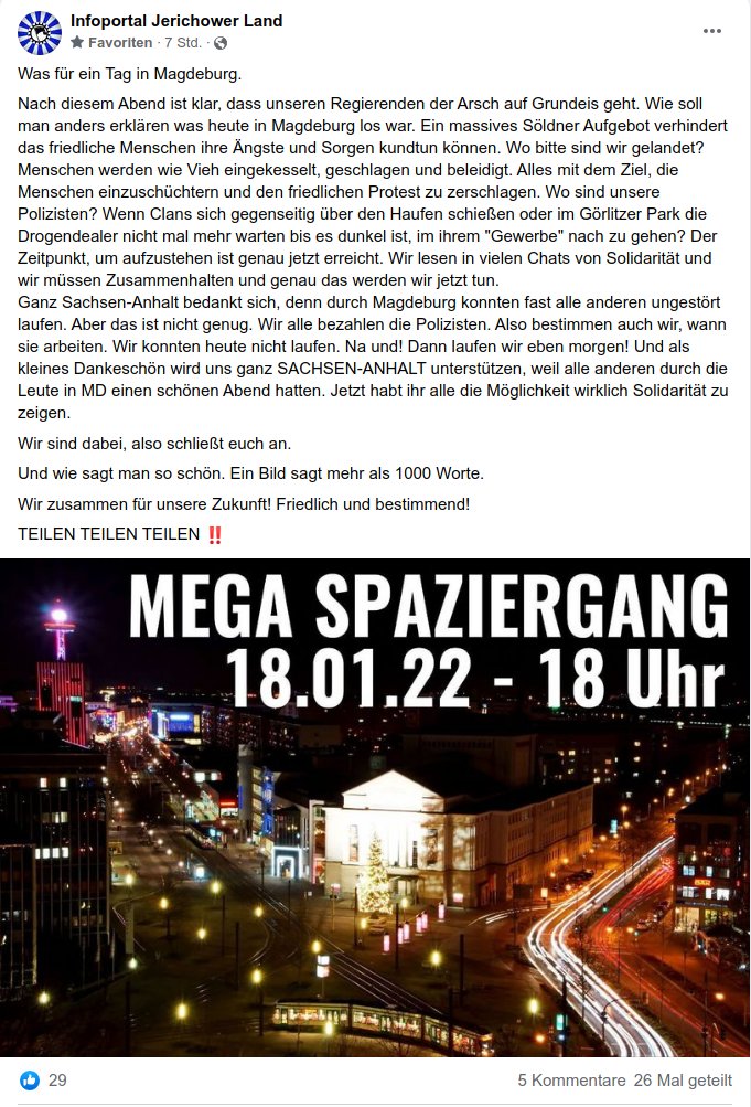recherchemd's tweet photo. Nach dem Fiasko bei der Corona-Demo in #Magdeburg gestern (#md1701), die weitestegehend von der Polizei verhindert wurde, gibt es eine spontane Mobilisierung für heute Abend zum Universitätsplatz. #md1801 https://t.co/UrFN4VRYlF