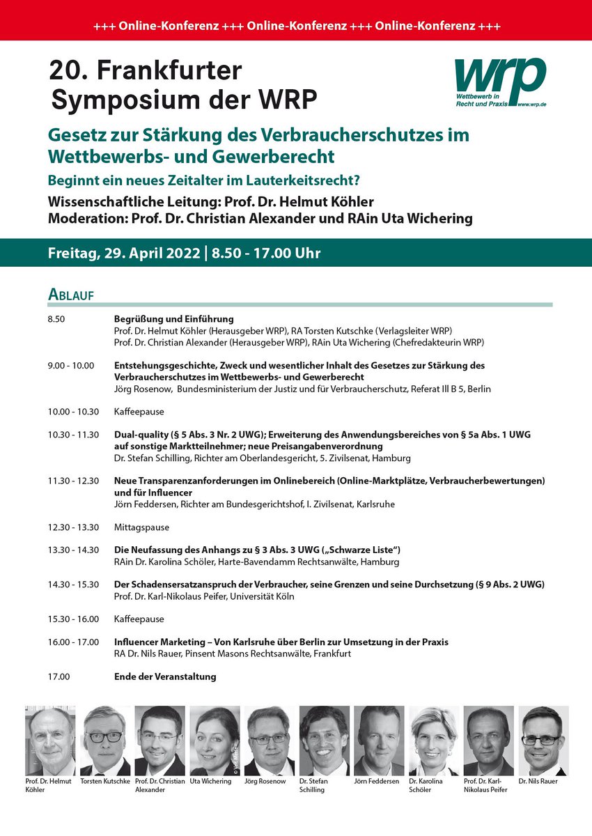 W_R_P's tweet photo. Ab 28.05.2022 treten (schon wieder 😉) neue #UWG-Vorschriften in Kraft, diesmal durch das G zur Stärkung des Verbraucherschutzes im Wettbewerbs- u. Gewerberecht. Dem widmen wir uns beim WRP-Symposium am 29.04.2022. https://t.co/naXHqYjgOj @TorstenKutschke @chralex2020 @rainuwi https://t.co/Ir9mNv4G0d