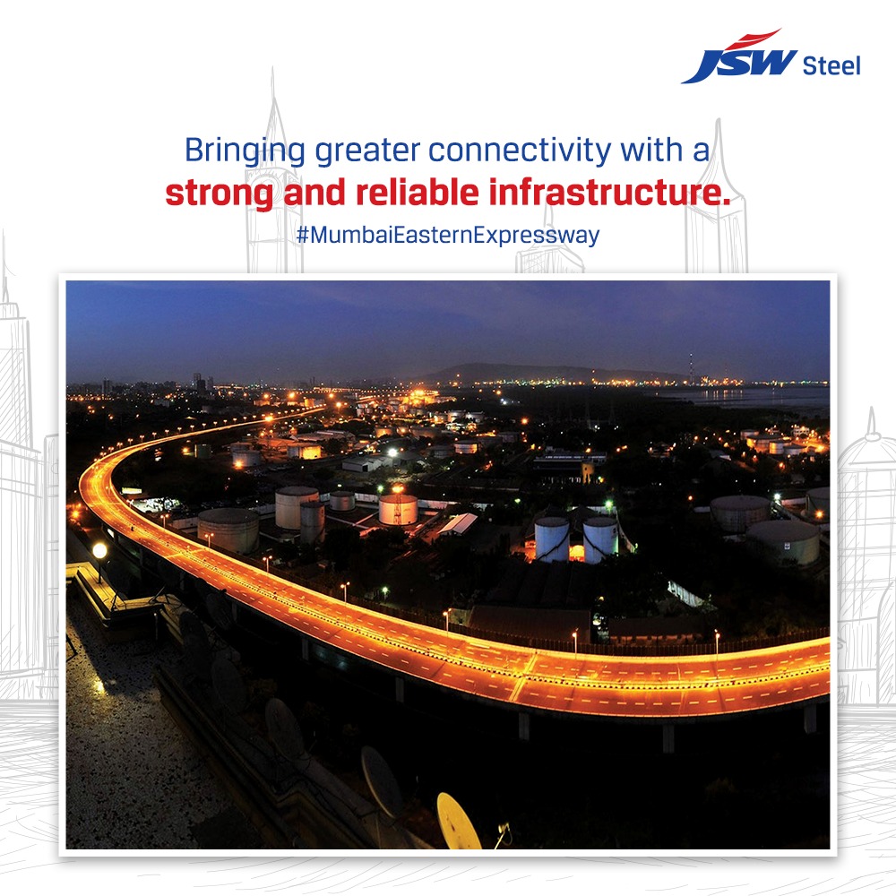 jswsteel's tweet photo. India’s third longest flyover build over a stretch of 17km that connects South Mumbai to Eastern Suburbs, which has made daily commute easier and hassle-free for the commuters. #JSWSteel is happy to be a part of this project.
#MumbaiEasternExpressway #MarvelsOfSteel https://t.co/kIVqyWK0Hf