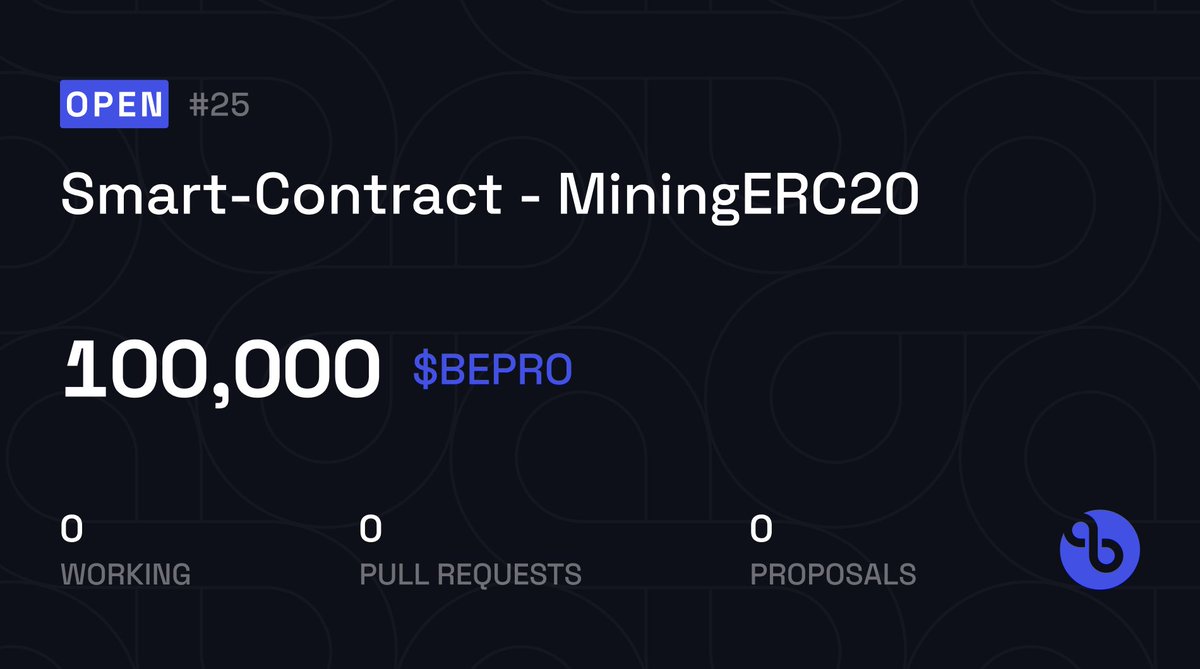 bepronetinfo's tweet photo. ♾ Protocol Bounty Alert!

Create a Smart-Contract MiningERC20 and earn up to 100K $BEPRO.

- https://t.co/wFHOlePym5

Develop at https://t.co/fNkvHPCCtu and be paid fairly! https://t.co/UrtllK8FG7