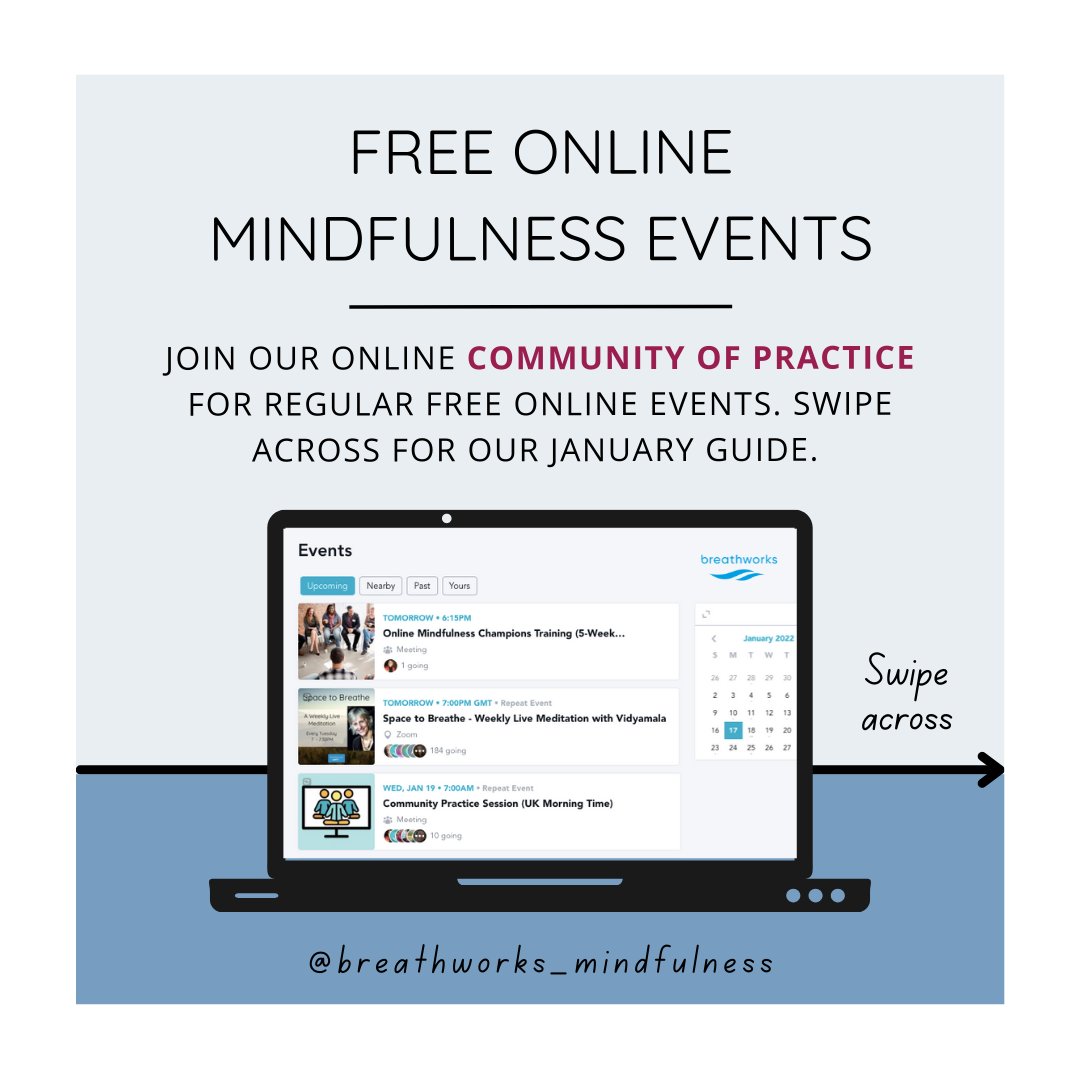 BreathworksMind's tweet photo. Check out our free events in January on our Community of Practice. Sign up (for free!) via this link: https://t.co/stdZ7FKwc0
#meditation #meditatetogether #freemeditations #mindfulnessresources https://t.co/VU2QMsR0Os