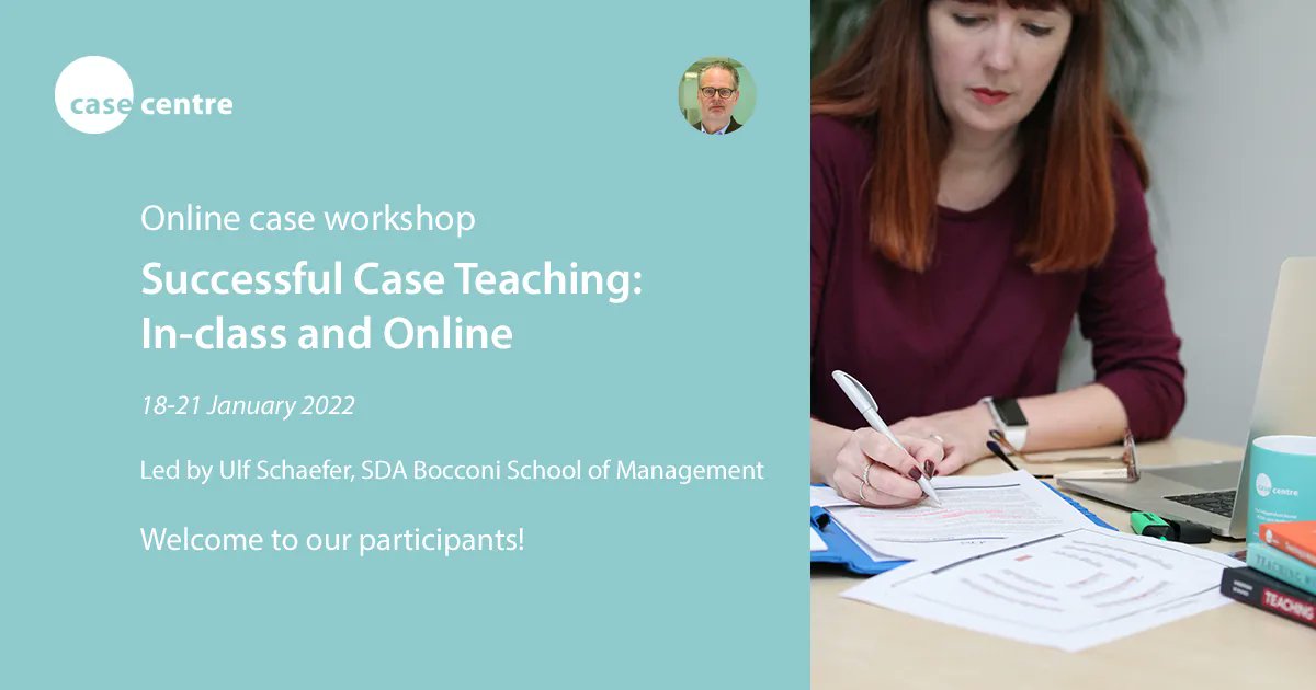 TheCaseCentre's tweet photo. A warm welcome to our participants attending our online Successful Case Teaching workshop with #casemethod expert @ulfschaefer1.

We hope you learn plenty from the week and gain lots of fresh inspiration for your #caseteaching activities. 🧑‍🏫

#caseworkshop 📝 #casesupport 🤝 https://t.co/LYDf8E67am