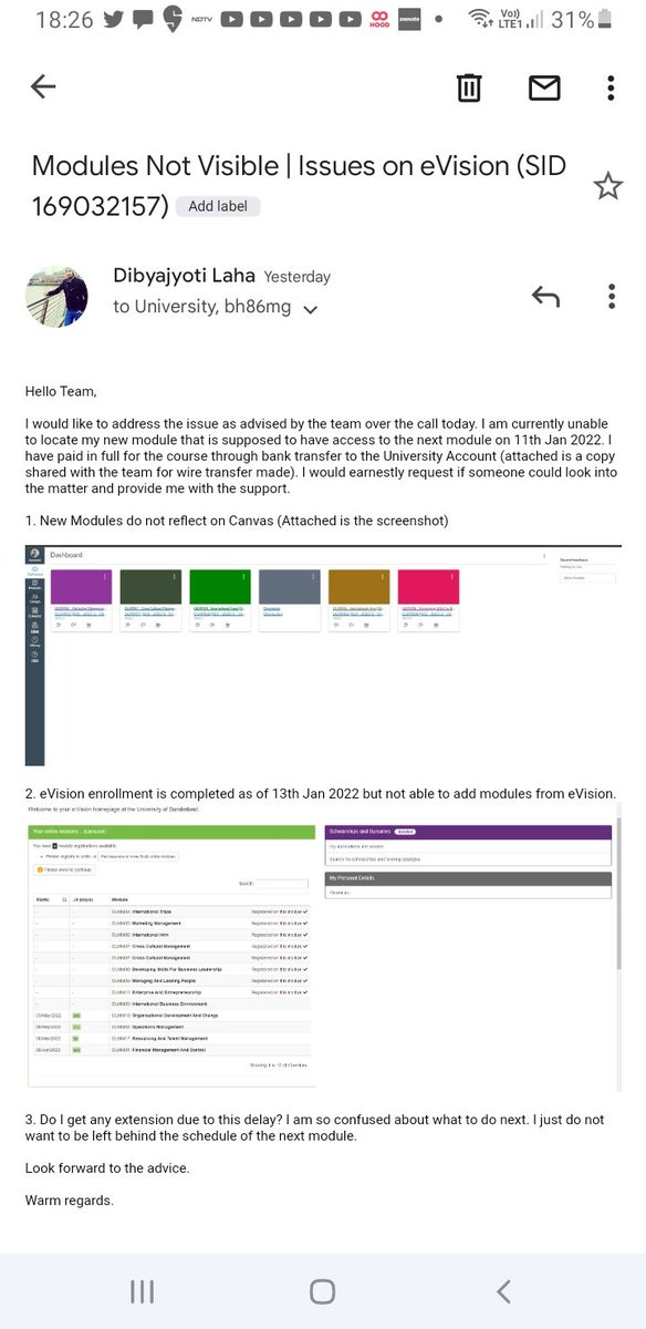 Dlaha19's tweet photo. Enrollment done, multiple emails no clarifications to the queries. Paid in full for the course! It's a distress to call the university every often to get updated. Please advise!! https://t.co/wSF4xf3d5B