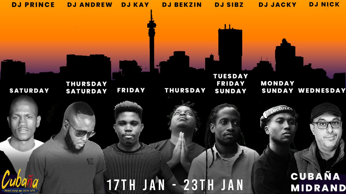 CubanaMidrand's tweet photo. #TheWeekWithCubaña looks something like this in Midrand.

We've got you covered all week with our amazing resident DJs on the decks.

Pull up and enjoy the vibe 😉

Strict Covid-19 Regulations Apply | T&amp;C's Apply | No U23's

#ComeSeeandBeSeen https://t.co/M4G1ZNMkVK