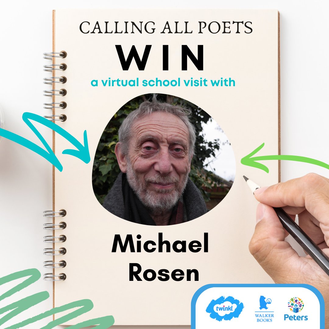 Petersbooks's tweet image. Win a virtual visit from Michael Rosen! To celebrate the release of Michael’s latest book Sticky McStickstick, we've launched a brand new poetry competition for pupils aged 7-11. Find out more peters.co.uk/michael-rosen-… @twinklresources @WalkerBooksUK