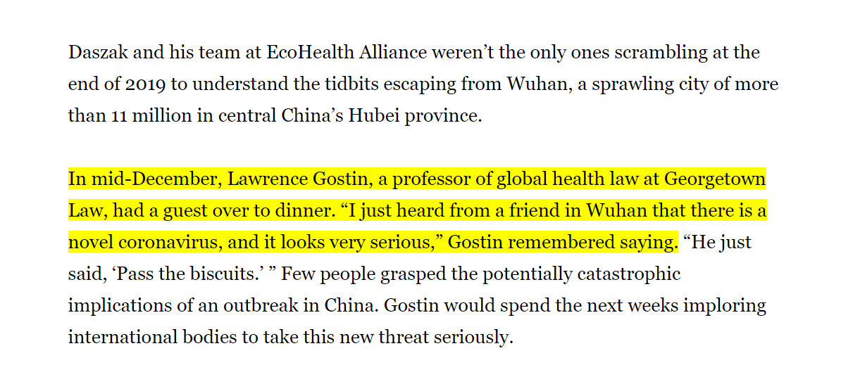 12/ By mid-December, news of the Wuhan outbreak had reached several researchers, including Ron Fouchier, Ian Lipkin, Lawrence Gostin & Osamah Alwalid. So, if it were known to certain communities, how can Chinese authorities have missed it? The official story doesn't make sense.