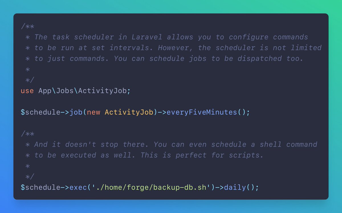 Use Laravel's task scheduler to run CLI commands — including shell scripts — at regular intervals