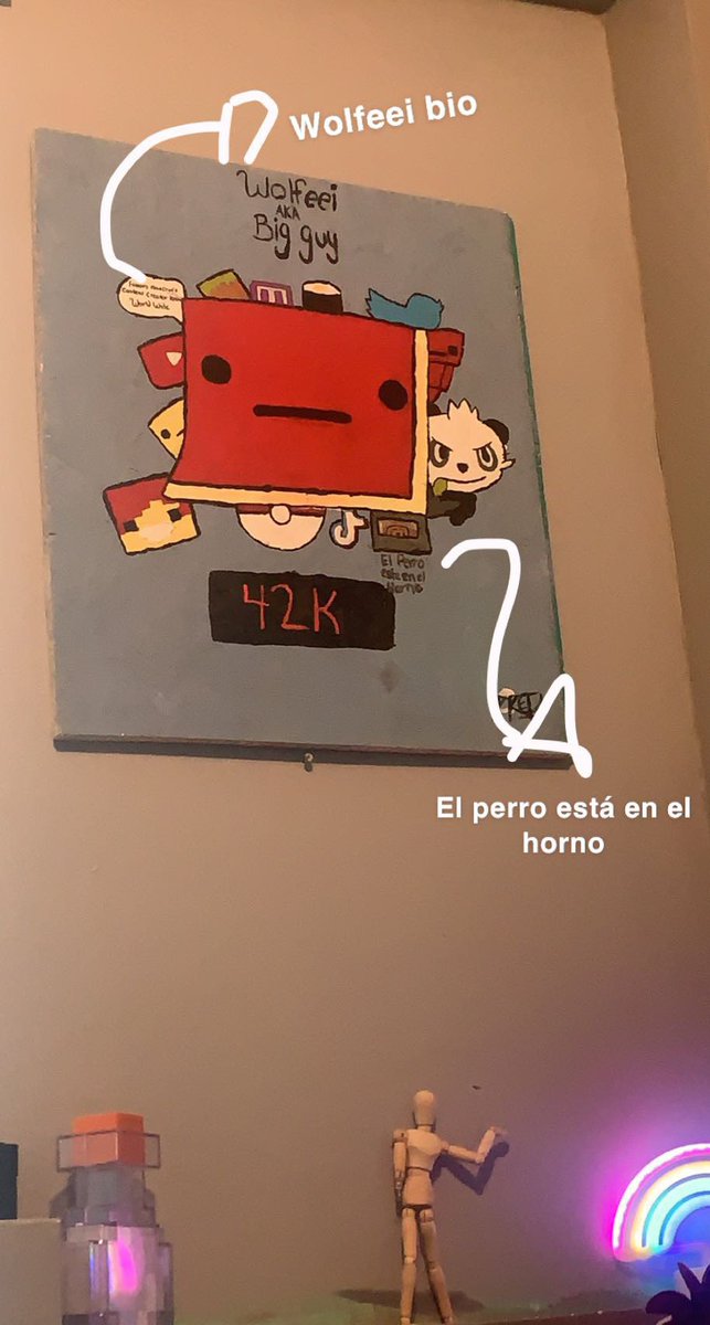 Dt31_'s tweet photo. Idk when I said I was going to paint wolfeei in my wall but my mom kept painting my wall so i made a painting of wolfeei @WoIfeei https://t.co/xkgNC9HWQZ