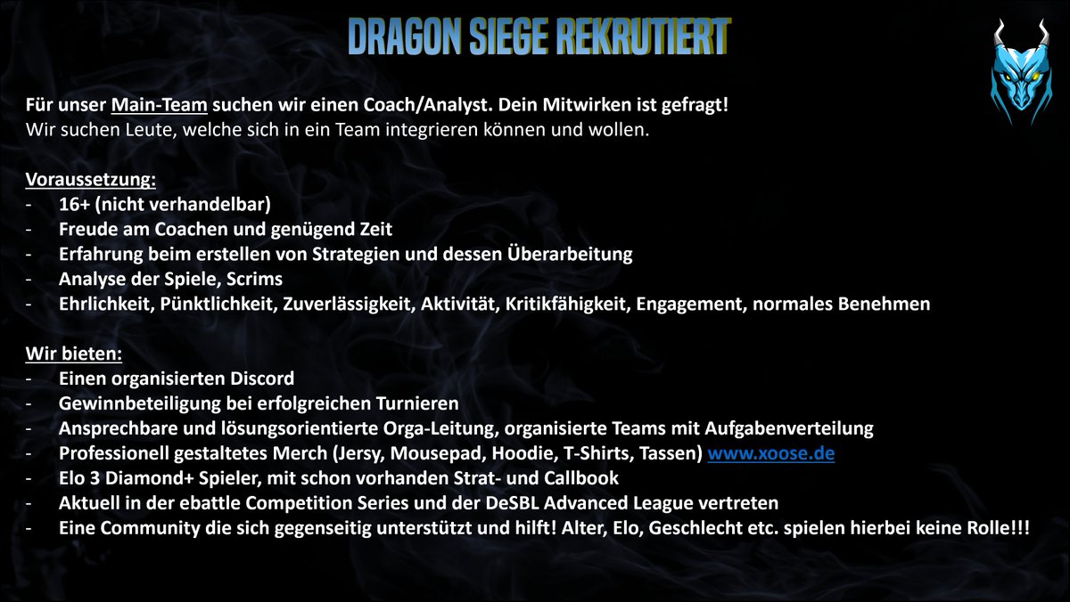 Hey Ihr lieben!!! Für unser Main Team suchen wir Verstärkung!