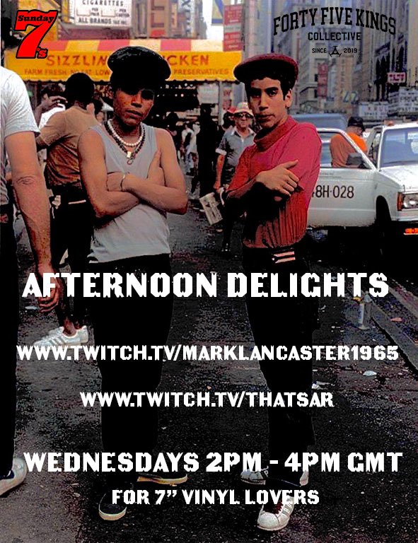 Tomorrow from 2pm GMT join us on Twitch.TV for Afternoon Delights with @weeGGlasgow and @marmiteboy ……2 hours of eclectic #45vinyl #45day 🍩🎚❤️🕺🏽🍩🔊🕺🏽🎚🍩