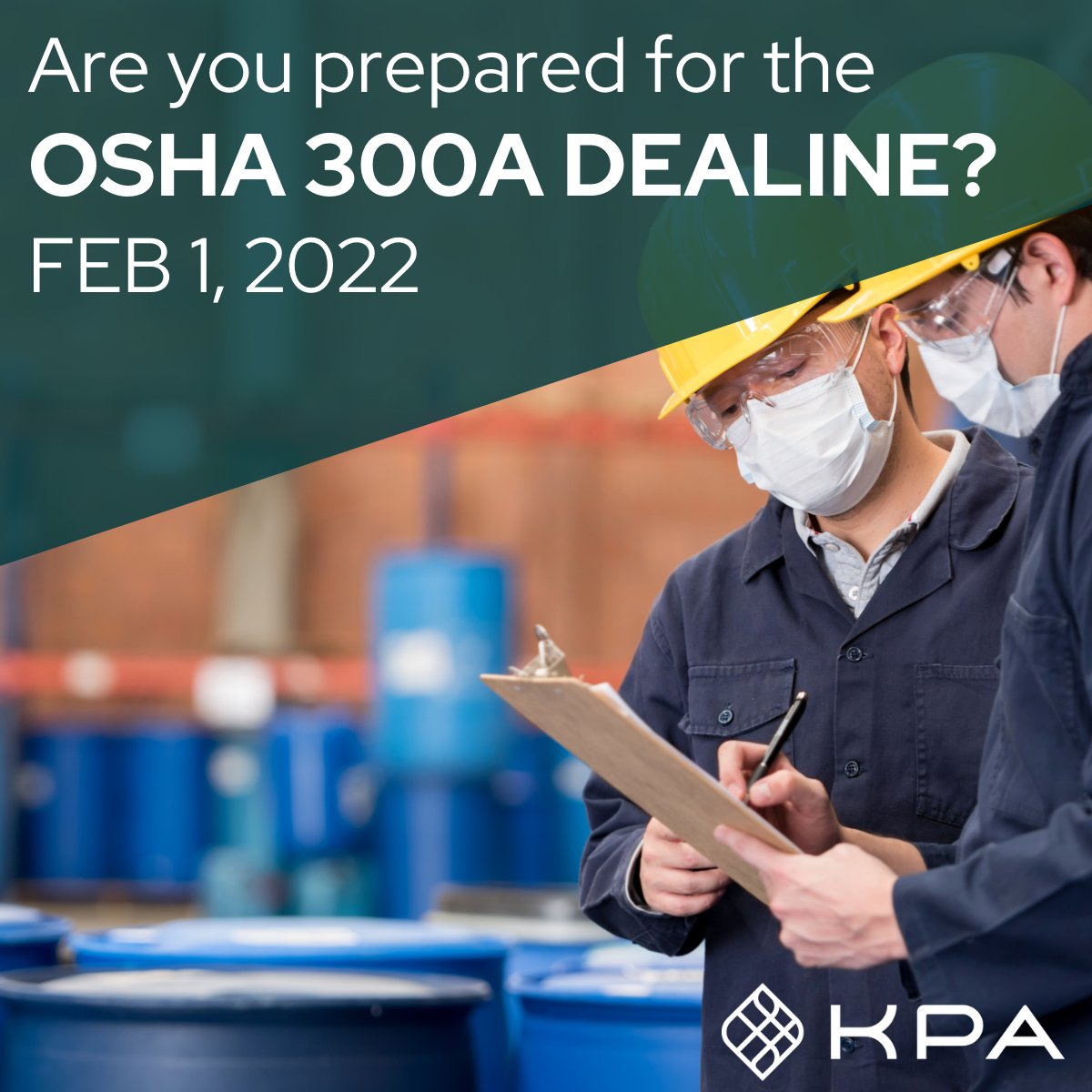 KPAonline's tweet image. The February 1st OSHA 300A reporting deadline is just around the corner. Is your company prepared? Get answers to all your OSHA questions with the KPA OSHA Reporting Resource Hub: bit.ly/3GRYh92
#safetygeeks #ehs #oshareporting #osha
