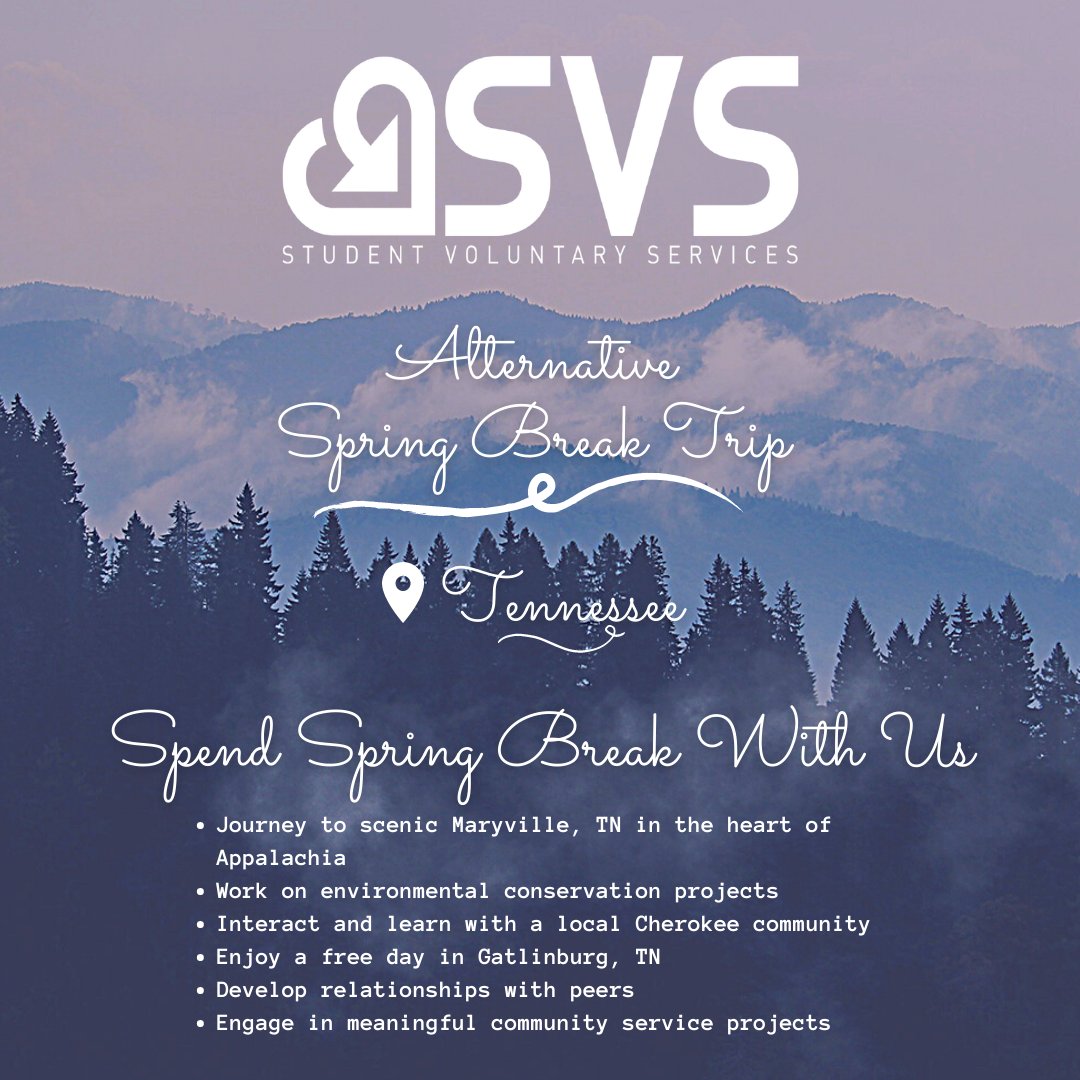 BSU_StudyAbroad's tweet photo. Looking for an experiential learning opportunity? A few spots remain on the @bsu_SVS  Alternative Spring Break trip to Tennessee. Reach out to our friends in SVS to apply! svs@bsu.edu https://t.co/ytGz14lV00