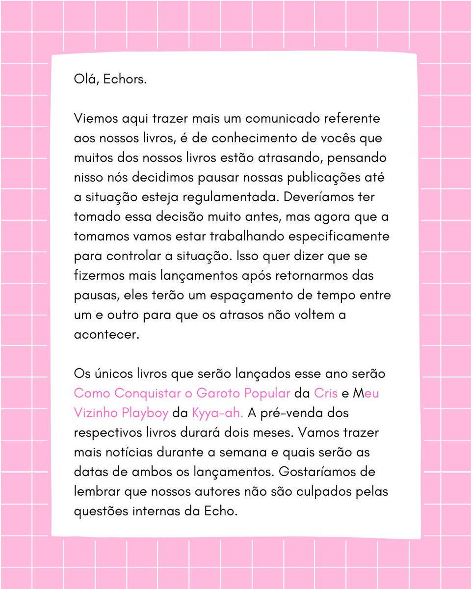 editoraecho's tweet photo. Boa tarde, echors. Viemos compartilhar essa medida que tomamos para 2022. Agradecemos a todos pelo apoio e a atenção. 💗 https://t.co/SXPwHvGqNj