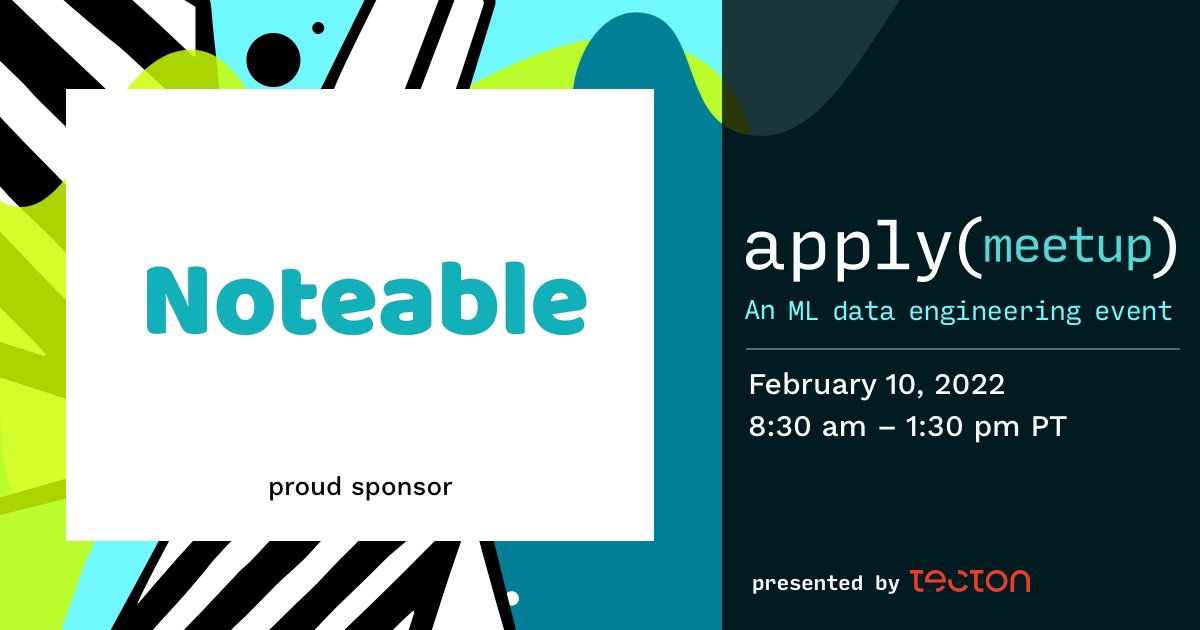 noteable_io's tweet photo. Looking to learn the latest trends and best practices for #MLOps? Join us at the upcoming #applyCommunityMeetup on 2/10 presented by @tectonAI!  

The agenda is now live so check it out and grab your *free* ticket: https://t.co/OPRsBbWx1H 

#DataEngineering
#MachineLearning https://t.co/Vhzb516RPM