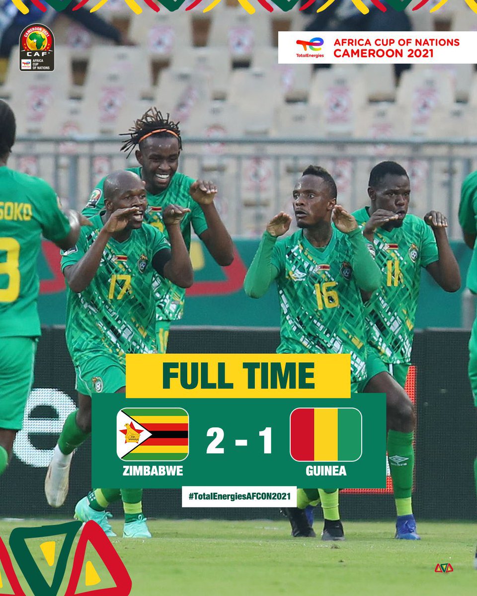Radiotv10rwanda's tweet photo. FULL-TIME: Zimbabwe 2-1 Guinea
#TotalEnergiesAFCON2021 | #AFCON2021 | #ZWEGIN https://t.co/uBHhDBQuxg