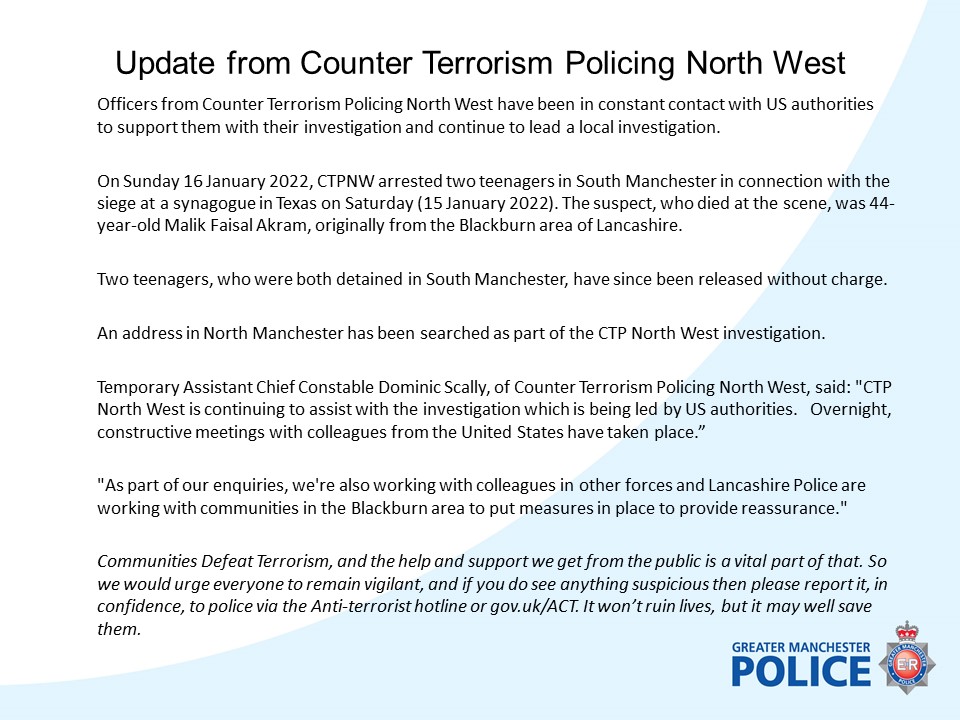 #UPDATE | Counter Terrorism Policing North West update following the events in Texas: