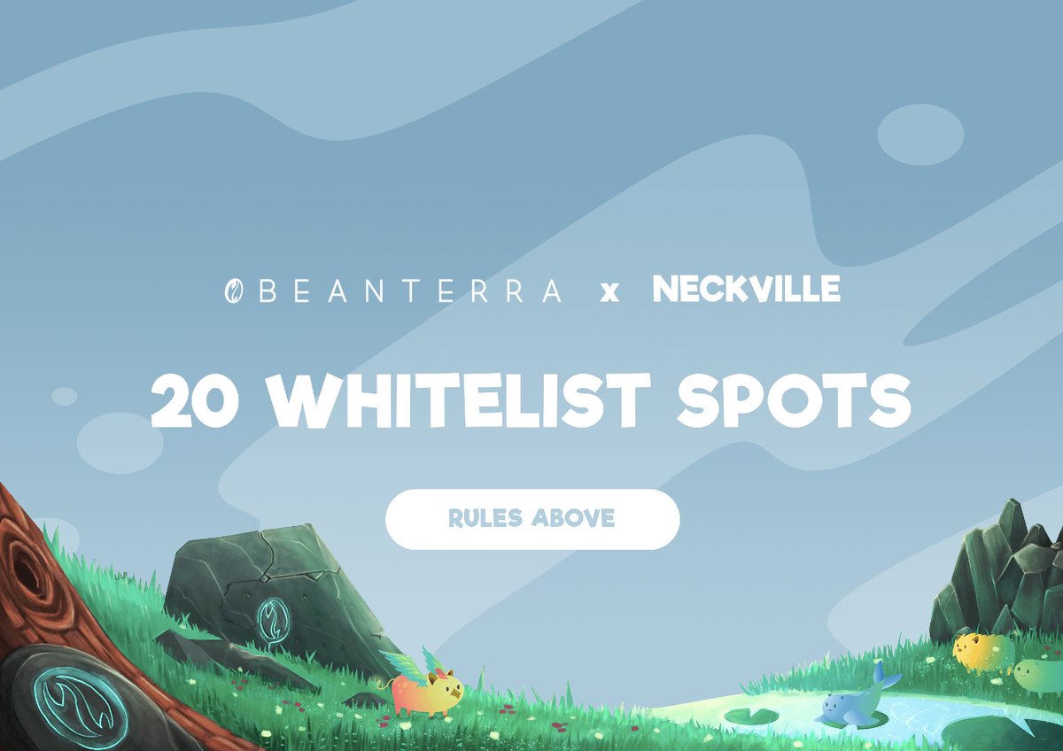 We have partnered with <a href="/BeanterraGame/">BeanterraOfficial</a> and they have given us 20 WL spots to giveaway.

How to Enter:
🔸Follow @neckville &amp; <a href="/BeanterraGame/">BeanterraOfficial</a>
🔸Like &amp; Retweet
🔸Tag 3 Friends

Beanterra Discord: discord.gg/beanterra
NeckVille Discord: discord.gg/neckville