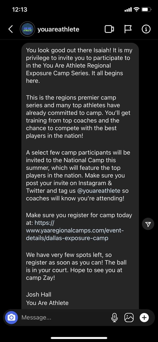 I am thankful for the opportunity I received Christmas day to get a chance to show my talent at  the You Are Athlete Regional Exposure Camp.