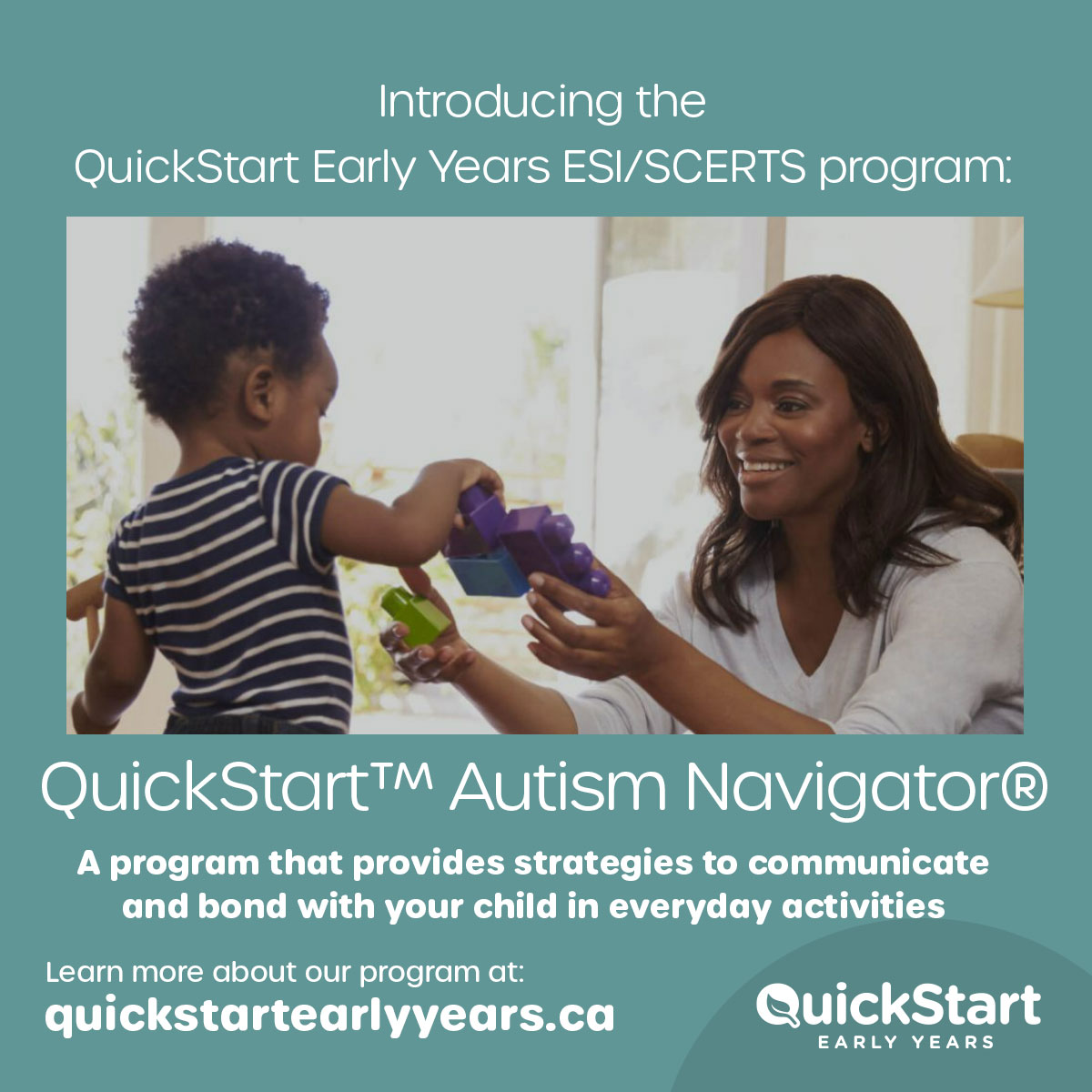 QuickstartY's tweet photo. Introducing the QuickStart Early Years ESI/SCERTS program❤️ :
QuickStart™ Autism Navigator®: provides strategies to communicate
and bond with your child.
Learn more : https://t.co/N4WorF1K4V.
#QuickStartEarlyYears #OAP #autism #autismfamily #CaregiverMediatedPrgms https://t.co/BeGdXvIsqq