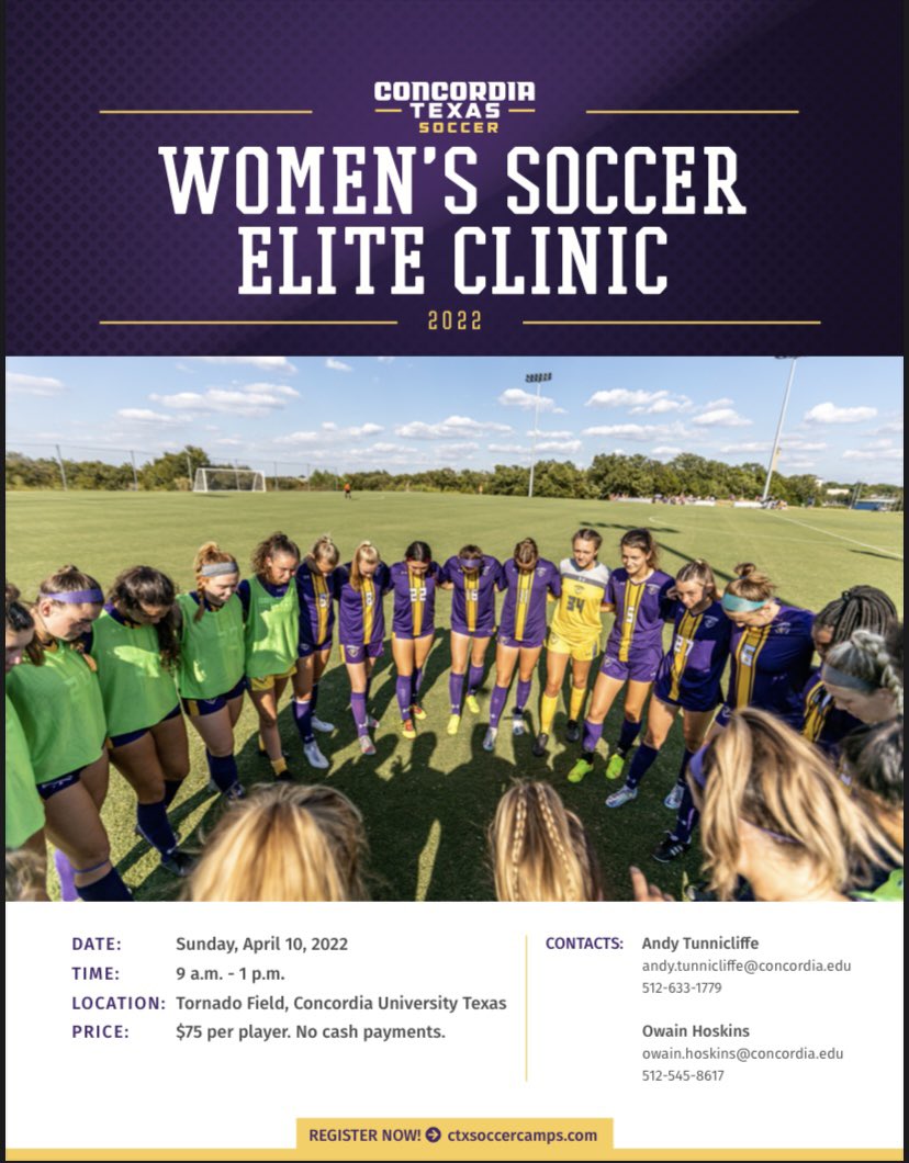 CTXWSOC's tweet photo. βΌοΈ ANNOUNCEMENT βΌοΈ
We are pleased to announce the date for our next Elite Camp.
April 10th, 2022. β½οΈ
Link to register is at https://t.co/Tq4qLuNs0o
Come to campus and check out everything we do here at @concordiatx π« ππ½
#FutureTornados πͺ https://t.co/K07zgQof7j