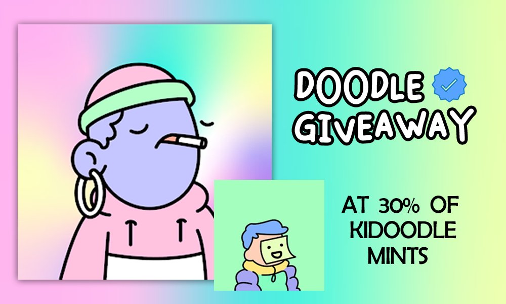 We decided to give away a <a href="/doodles/">doodles</a> NFT when we reach 30% minted 🌈

One Kidoodle = one ticket in the raffle 🎟️

Mint now 👇

🔹 kidoodles.io