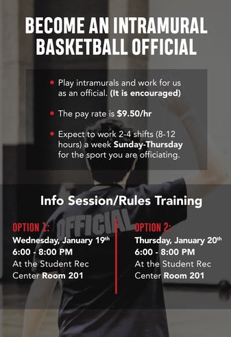 Come work for us! Must attend one of the two info sessions! #everyoneplays 🏀 @urecttu