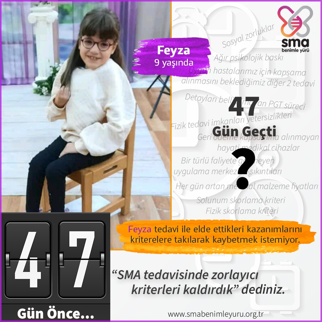 smabenimleyuru's tweet photo. Sağlık Bakanımız Fahrettin Koca canlı yayında "hastaları zorlayan bazı kriterler kaldırılmıştır" dediğinden beri 47 gün geçti.
•Sağlık Uygulama Tebliği'nde (SUT) hala düzenleme yapılmadı.
•SMA hastaları hala fizik skorlama ve solunum kriterleriyle boğuşmakta. 
#suSMA47güngeçti https://t.co/LQSYIYspEo