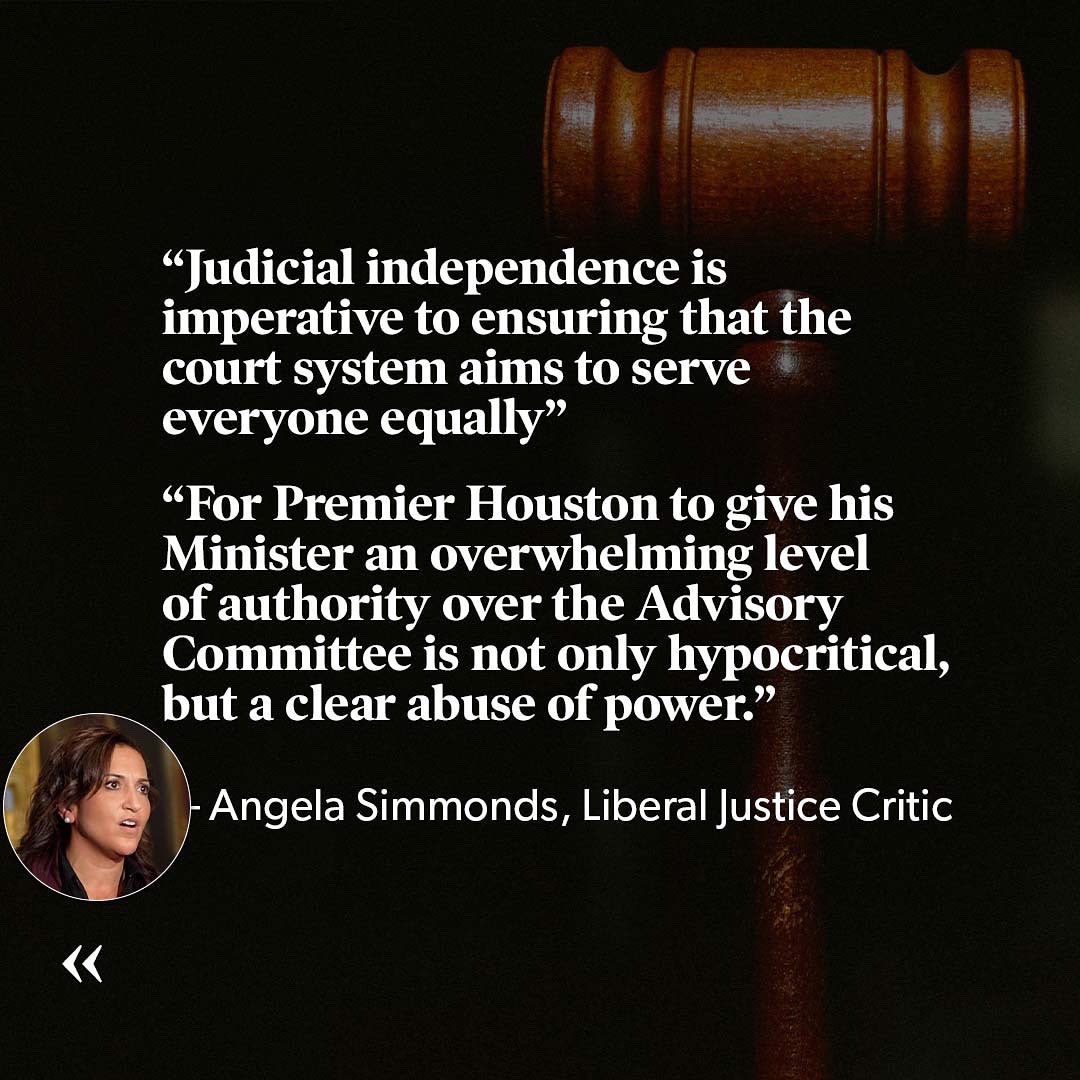 LiberalPartyNS's tweet photo. “Do as I say, not as I do” ⚖️

The Houston government’s new system gives the Justice Minister absolute control over the appointment of Judges, which is, as @Angela4Preston said, “not only hypocritical, but a clear abuse of power.” #nspoli https://t.co/X6QKi9j4a0