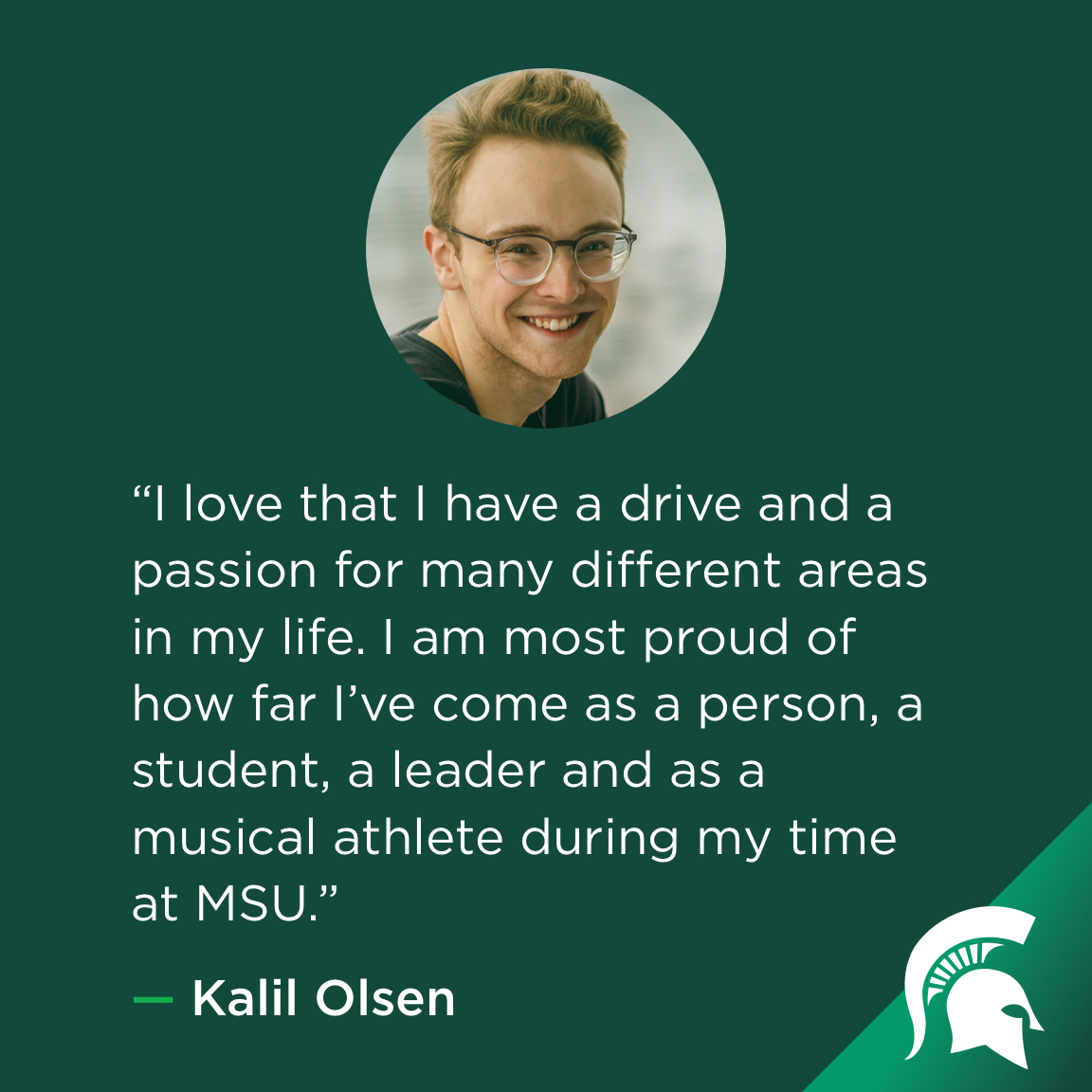 michiganstateu's tweet photo. Despite the challenges Kalil Olsen has faced, MSU has helped to teach him the skills necessary to fail forward and achieve his goals. https://t.co/GBIoxGUo9f https://t.co/oDUV3yQd8S