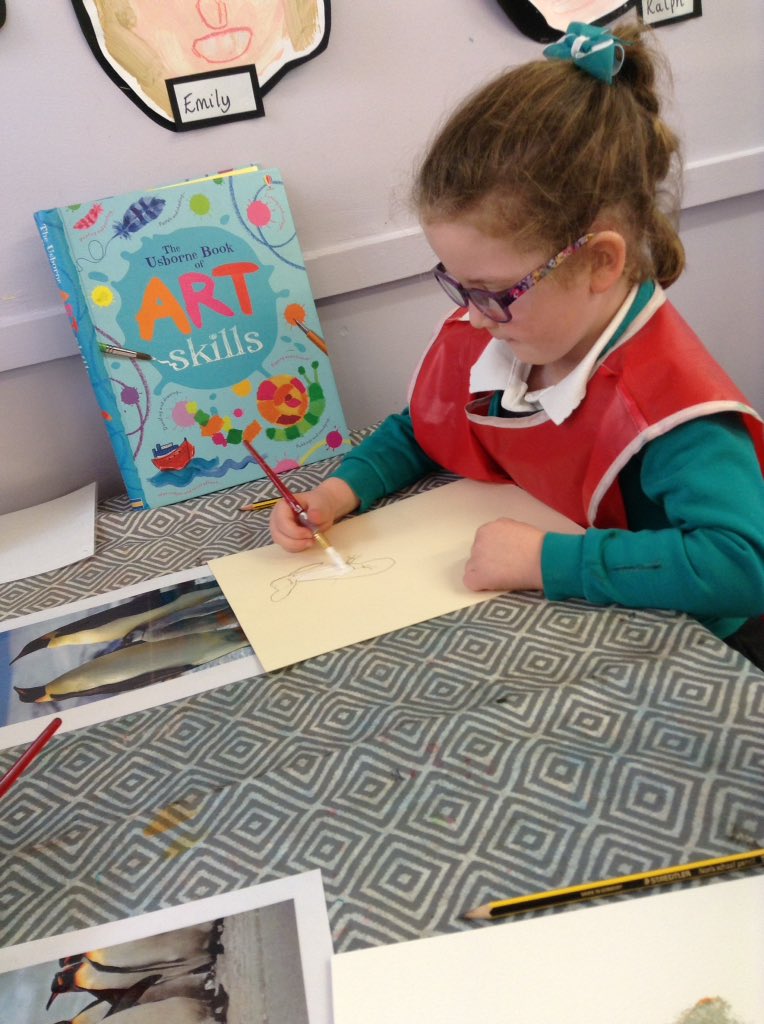 BroughPrimary's tweet image. EYFS- For our winter focus, we are learning about penguins and the Antarctic. The children have created some brilliant observational paintings of emperor penguins. It was wonderful to see the concentration on the children's faces! ❄️🐧✏️🌈☀️ #processoflearning #meaningfulart