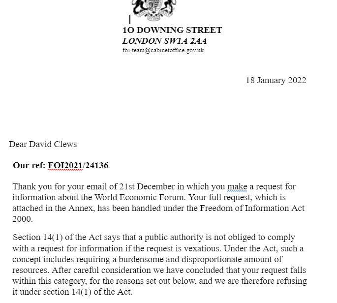 UnityNewsNet's tweet image. 🚨BREAKING NEWS🚨

Downing Street REFUSES to accept our request for information on the PM's correspondence with Klaus Schwab's W.E.F.

They have said the request is 'vexatious'!

What exactly are they hiding?