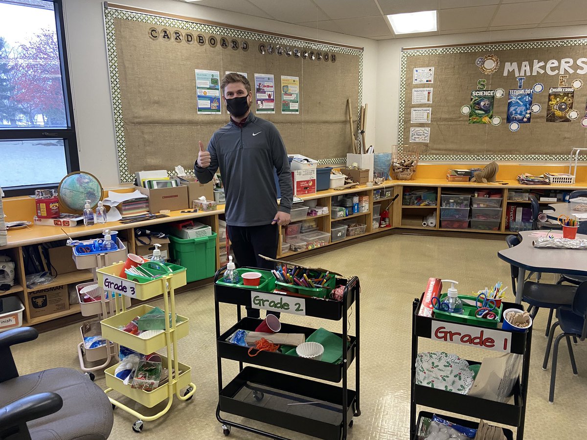 Mr. Higgins getting the maker-space carts ready to go out to classes.#create#criticalthinking#communicate <a href="/EICSCatholic/">Elk Island Catholic Schools</a>