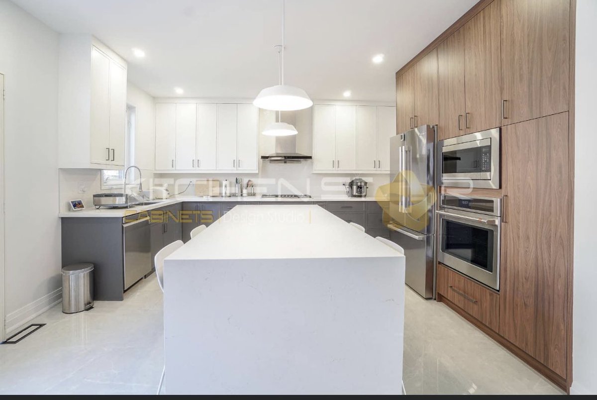 Custom made mdf kitchen with caesarstone quartz countertop with waterfall edging!! #homedecor #home #homesweethome #homereno #homerenovation #custom #custommade #renovation #customkitchen #kitchen #quartz #quartzcountertops #white #FlatPanel #shaker #kitchendesign #Shaker #white