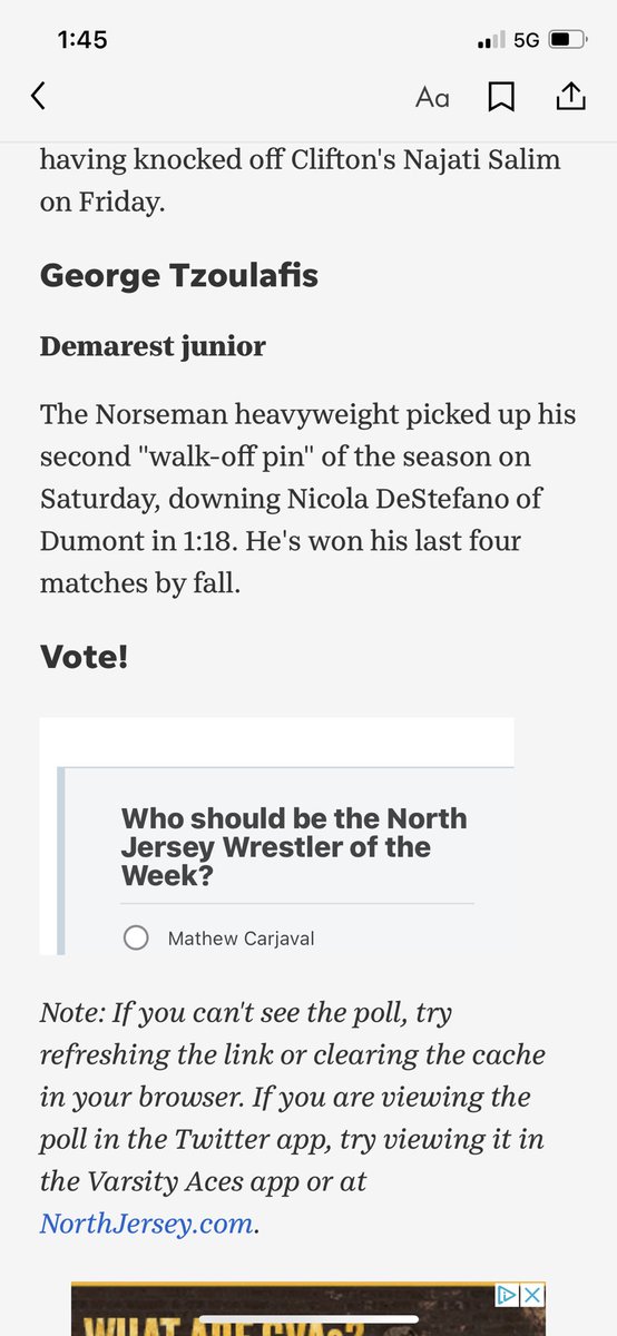 Vote for Demarest’s George Tzoulafis for north jersey wrestler of the week. Voting Closes on Thursday at 6 PM. <a href="/BigNorthConBNC/">@BigNorthConference</a> <a href="/NJScom/">NorthJerseySports</a> <a href="/VarsityAces/">Varsity Aces</a>