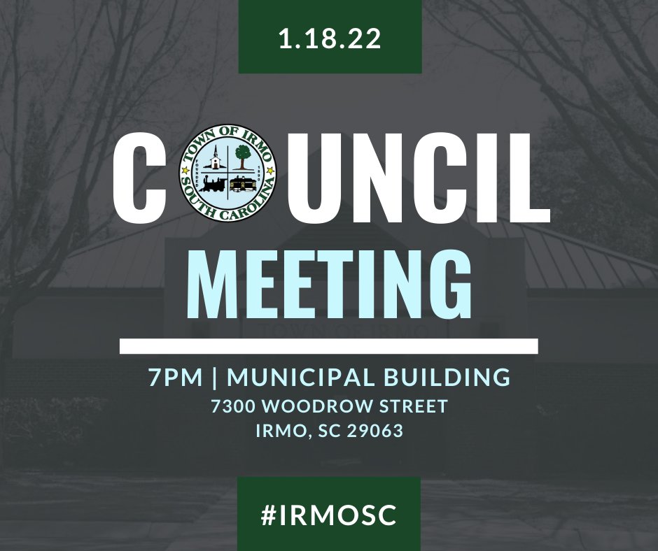 townofirmosc's tweet photo. 🎤 Reminder 🎤
The Irmo Town Council will hold a meeting tonight. Join us in person or watch live 🎥 on the Town's YouTube channel. 
.
For more information and to view the agenda, visit: 
https://t.co/7qD4WN7fLb
.
.
.
#IrmoSC #Irmo #IrmoStrong #GatewaytoLakeMurray #DiscoverSC #S https://t.co/gHfYgxkUxQ