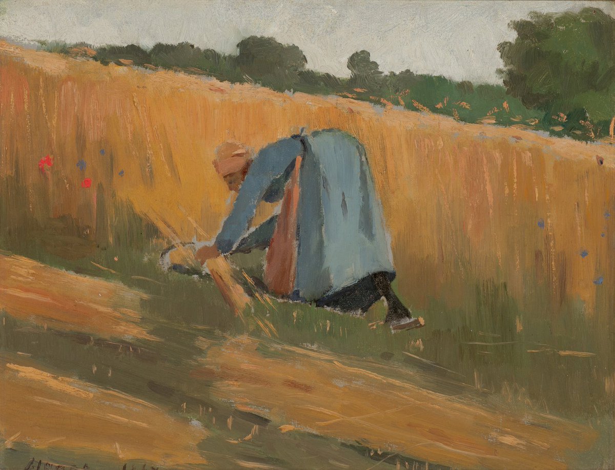 PepaMonteroM's tweet photo. #cuadrodeldía La segadora de trigo (Winslow Homer 1836-1910) @FryeArtMuseum Seattle #art Esta obra es de 1867, año que el artista bostoniano pasó en París, y quizá por eso la influencia de Millet es clara. Luego Homer se haría célebre con paisajes marineros y playa #FelizMartes https://t.co/qVHx9opUZ5