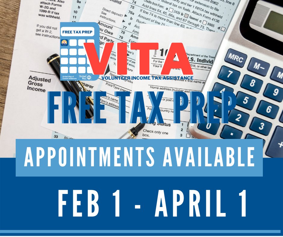 What TIME is it??? Tax Time!!! That means our VITA Free Tax Prep program will open on Feb. 1st.  Call to schedule your appointment today - 501.327.5087. For eligibility info go to ow.ly/8O3R50HnWkg