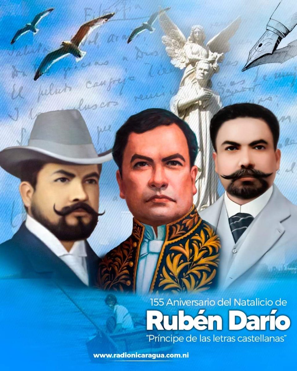 Celebramos el 155 aniversario del natalicio del Gran Panida Rubén Darío

Oh mi adorada niña!
Te diré la verdad:
tus ojos me parecen
brasas tras un cristal;
tus rizos, negro luto,
y tu boca sin par,
la ensangrentada huella
del filo de un puñal.
#RedFSLN
#RubenDario