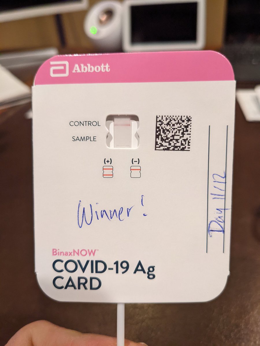 SLCChristopher's tweet photo. My child's first positive was either 11 or 12 days ago, depending on how you count the initial test day.
This is such a great sight to see. Finally a negative rapid antigen test!
#Winner #BackInBusiness #Omicron #5Days #Or12 https://t.co/5aiAqaaSGm