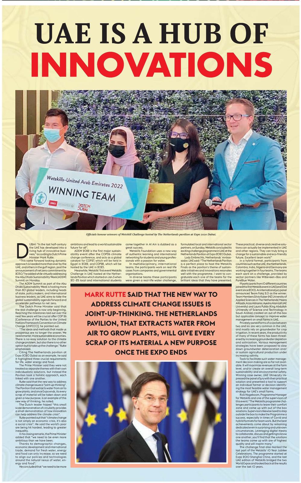 Wetskills on Twitter: "Local paper published our event @dutchdubai2020  Pavilion @expo2020dubai with @MinPres as well. @Wetskills looks back to an  amazing event last Sunday. Thanks to participants &amp; partners!  @UAEU_NEWS @UAE_University @WitteveenBos @