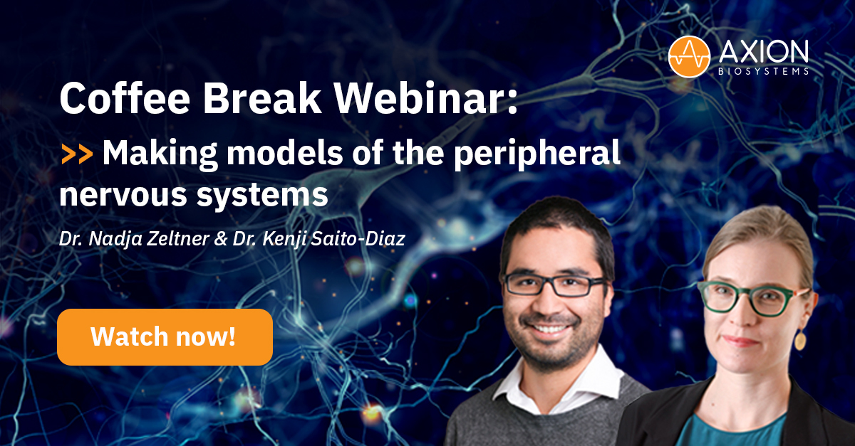 axionbio1's tweet photo. New #CoffeeBreakWebinar out now ‼️ Making models of the peripheral nervous system 
https://t.co/36t9AwWWzP  (1/4)

#neuroscience #NervousSystem #FamilialDysautonomia #GeneticDisorder #Genetics #MolecularBiology #diseaseModeling #bioelectronicAssay #stemcells https://t.co/zEQf5BAcl8